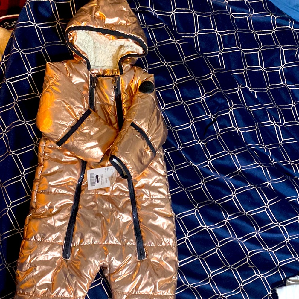 Rose gold puffer snowsuit 6-9 infant
